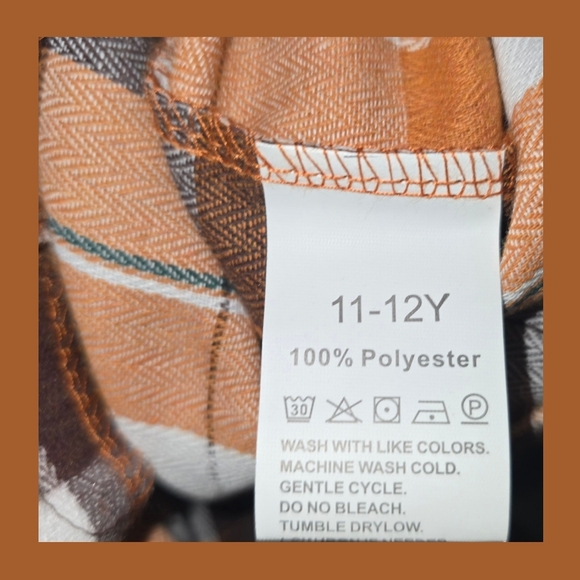 Boys Orange Flannel Button-Up Shirt - Like New - Large 10/12 - Picture 4 of 6